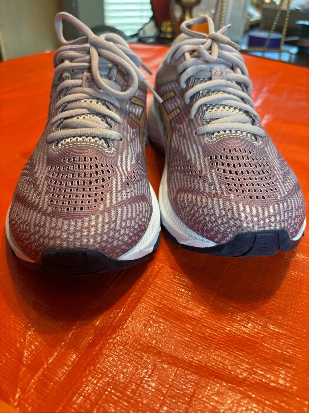 Asics Women's Light Gray and Mauve Knit Lace-Up Sneakers
